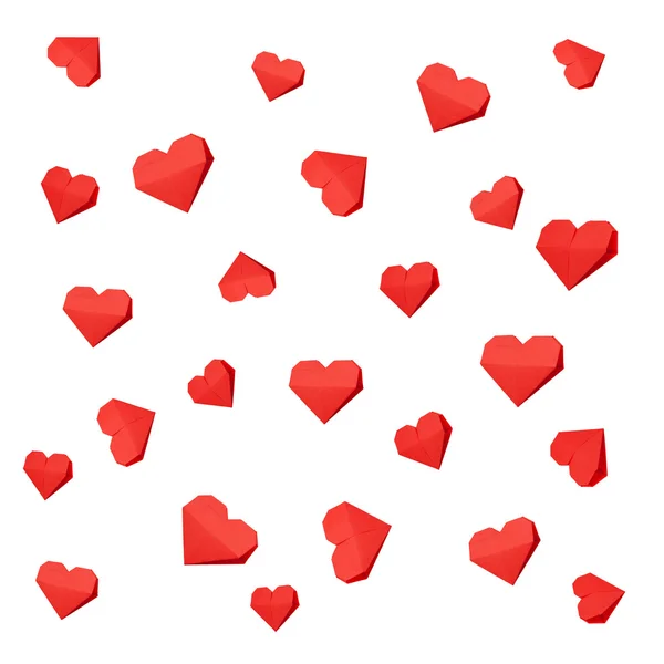 Papel rojo corazones origami, símbolo del amor y el Día de San Valentín — Foto de Stock