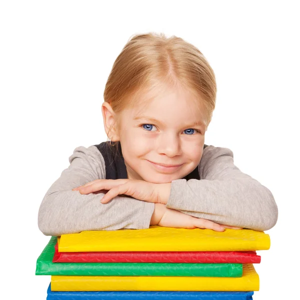 Menina bonito com livros. Retrato escolar . — Fotografia de Stock