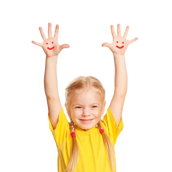 . παιδί, υψώνοντας τα χέρια. απομονωθεί σε λευκό — Φωτογραφία Αρχείου