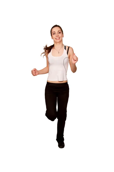Sport teen girl jogging. Isolato su bianco — Foto Stock
