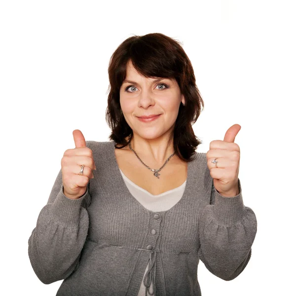 Женщина средних лет показывает большой палец вверх знак . — стоковое фото