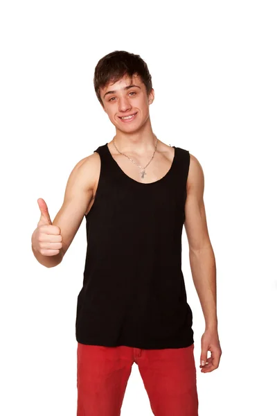 Teen boy showing a thumbs up sign. — Stock Photo, Image