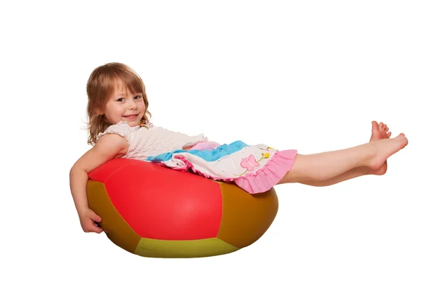 Smiling child with fitness ball. Isolated on white — Stock Photo, Image