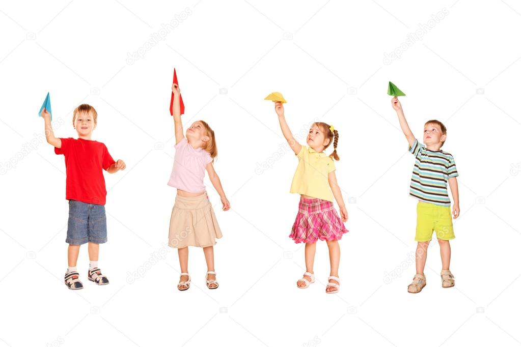 Group Of Children Playing With Paper Airplanes Stock Photo Group Of Children Playing With Paper Airplanes Stock Photo