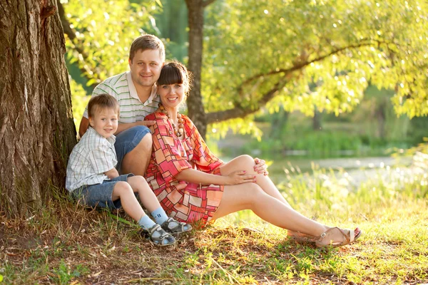 Father, mother and son in the park. Summer holiday. Royalty Free Stock Images