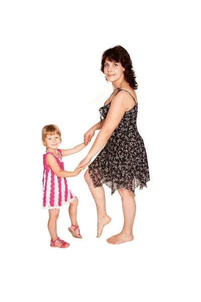 Little daughter and mother. Isolated on white — Zdjęcie stockowe