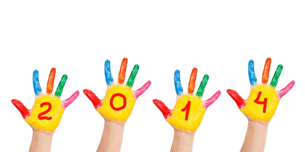 Kinderhände bilden Zahl 2014. — Stockfoto