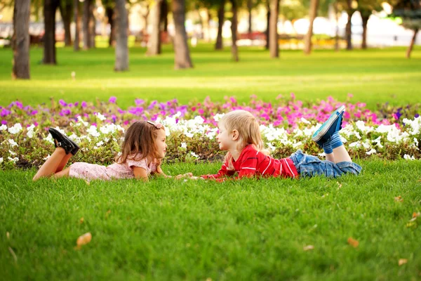 Love concept. .Couple of children outdoor — Stock Photo, Image