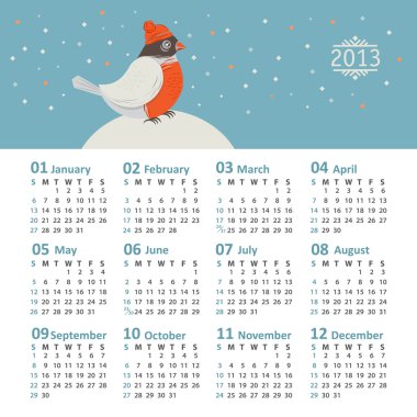 takvimi 2013 komik şakrak kuşu ile vektör