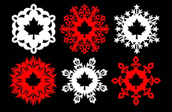 Dekorative Schneeflocken Mit Der Flagge Von Kanada Weihnachtsdekoration Patriotisches Symbol — Stockvektor