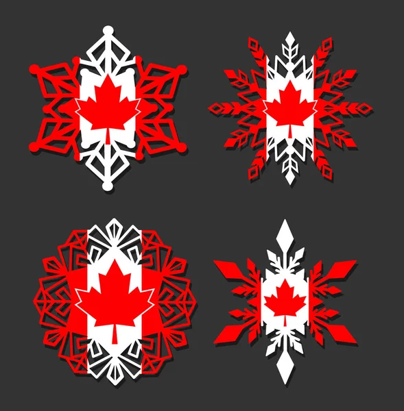 Drapeau Flocons Neige Canada Symbole Patriotique Noël Canada — Image vectorielle