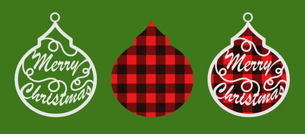 Объемная Рождественская Елка Игрушка Красным Черным Клетчатым Фоном Силуэтом Вырезания — стоковый вектор