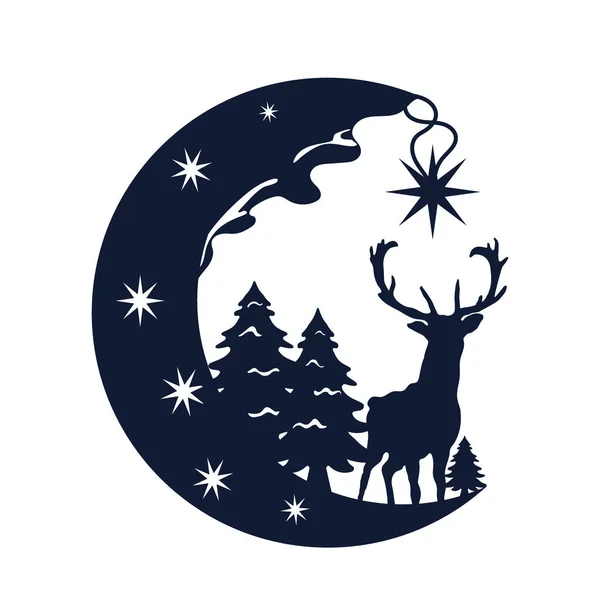 創造性と家庭の装飾のためのDiyクリスマスステンシル 星と森の中の素晴らしい鹿で1ヶ月 — ストックベクタ