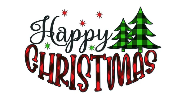 Різдвяний Декоративний Напис Словами Веселого Різдва Силуети Різдвяних Дерев Прикрашених — стоковий вектор