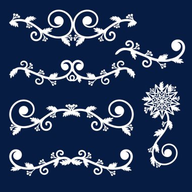 Dekoratif çarpık elementler ve kar tanelerinden ayırıcılar. Dosya kesiliyor.