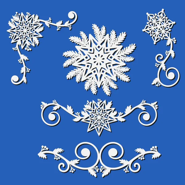 Elementos Decorativos Esquina Divisores Ramas Abeto Copos Nieve Archivo Corte — Vector de stock