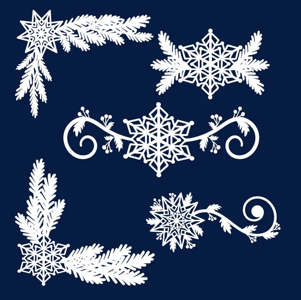Corner Element Divider Festive Element Snowflakes Spruce Branches Cutting File — Stock Vector