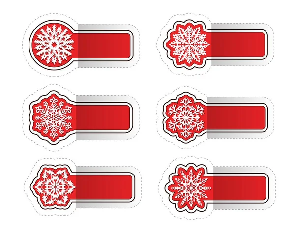 Набір Наклейок Сніжинкою Червоним Горизонтальним Банером Вашого Тексту — стоковий вектор