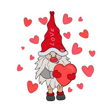 Yürekli sevimli bir cüce sevgili. Sevgililer Günü kartpostalı için vektör illüstrasyonu.