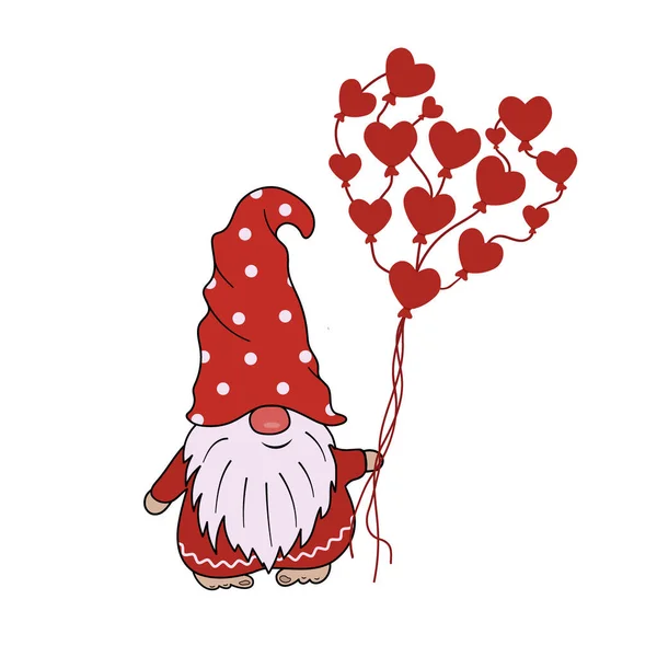 Gnome Valentine Μπαλόνια Σχήμα Καρδιάς — Διανυσματικό Αρχείο