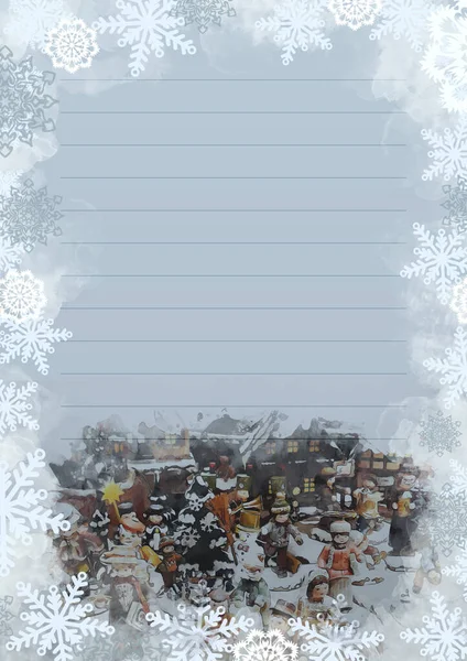 A4装饰复古纸的垂直薄片 在一个神奇的城市里过圣诞 — 图库照片