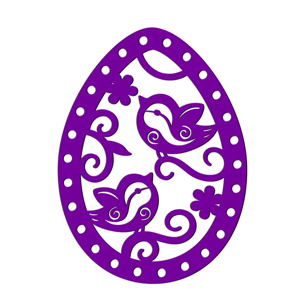 Huevo Decorativo Con Aves Plantilla Para Cortar Para Pascua Cortar — Vector de stock