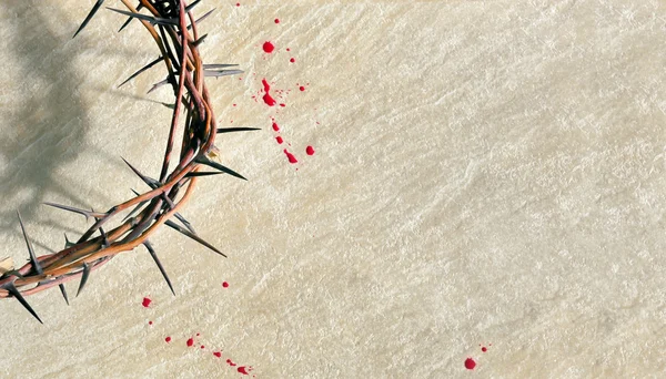 Crown of thorns with blood on grungy background — Stock Photo, Image