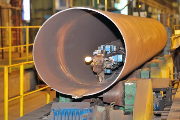 Industrial machine for making steel pipes — Stock Photo, Image