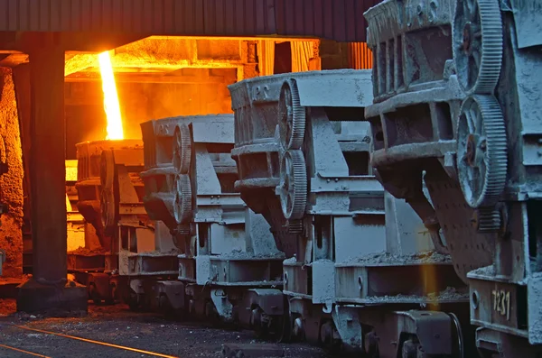 Steel buckets to transport the molten metal — Stock Photo, Image