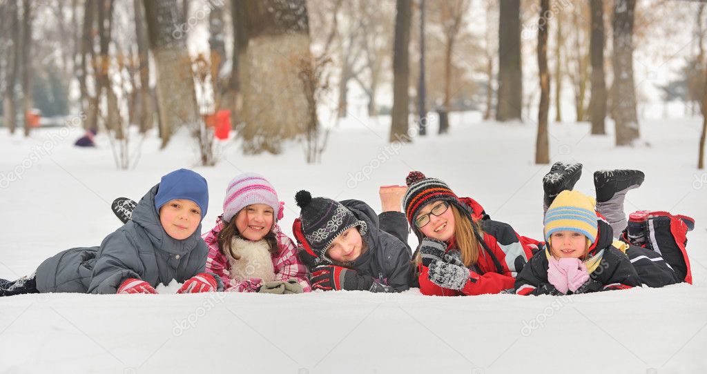 Children in the snow in winter