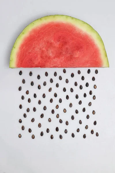 Abstract Watermelon Slice Seeds Raining — Stockfoto