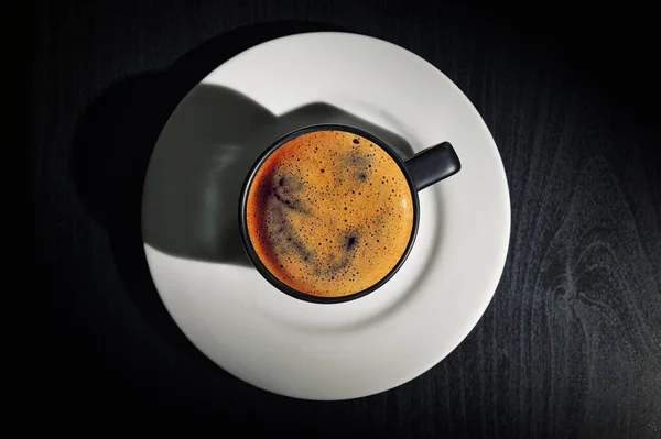 Black Espresso Cup Shadow Black Table — Foto Stock