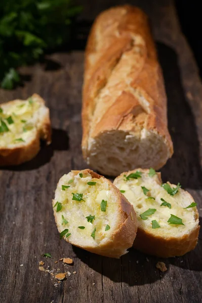 Bruschetta Topped Olive Oil Garlic Baguette Bread — Foto de Stock