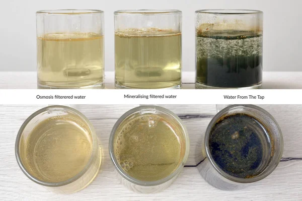 Water Quality Testing using a Electrolyzer. Osmosis filterered water, Mineralising filtered water and Water From The Tap