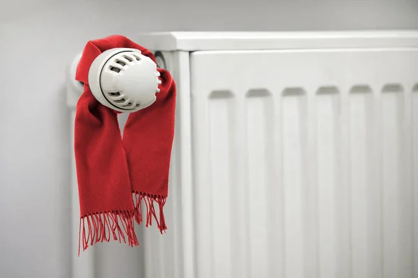 Conceptual Winter Classic Scarf Thermostat Energy Saving House — Stock Photo, Image