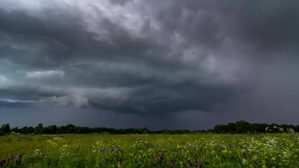 Awan badai gelap, badai supercell di Lithuania, Eropa, konsep perubahan iklim — Stok Video