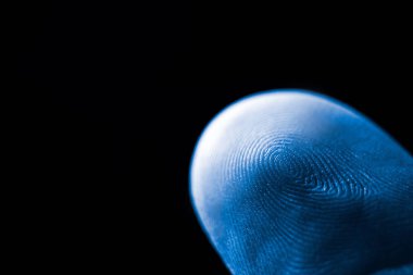 Parmak derisinin mavi renk parmak izi dokusuna yakın plan