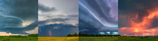 Åska storm moln med supercell vägg moln och blixtar, sommar, Litauen — Stockfoto