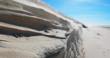 Kumsalda kum rüzgarla savrulur, kum fırtınası konsepti