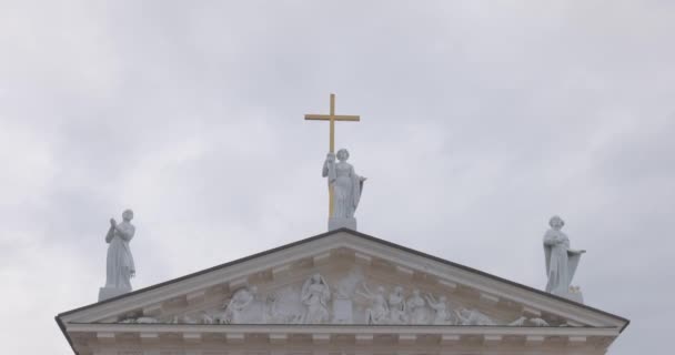 Détails Basilique Cathédrale Vilnius Lituanie Belles Sculptures Basilique Avec Croix — Video