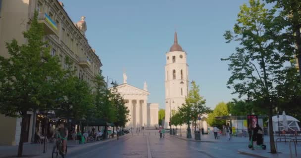 Июня 2022 Года Вильнюсская Соборная Базилика Туристами Прогуливающимися Улицам Видео — стоковое видео