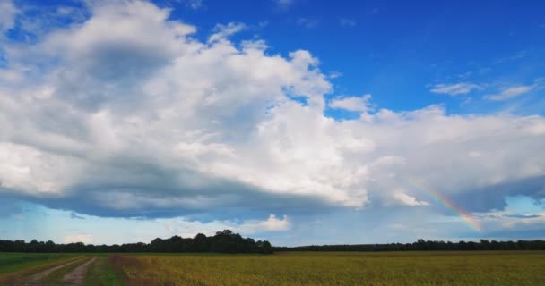 Пейзаж Образования Облачных Кластеров Появления Исчезновения Радуги — стоковое видео