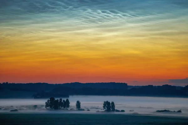 Night Shining Noctilucent Clouds Night Amazing Panorama Noctilucent Clouds Lithuania — Photo
