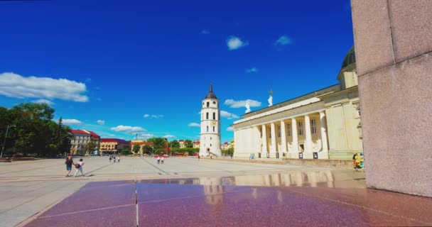 City Center Vilnius Cathedral Basilica Lithuania Summer People Cathedral Square — ストック動画