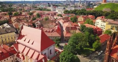 Red roofs in Vilnius old town on a sunny day, aerial view, capital of Lithuania