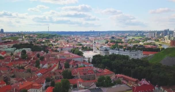 Red Roofs Vilnius Old Town Sunny Day Aerial View Capital — Vídeo de Stock