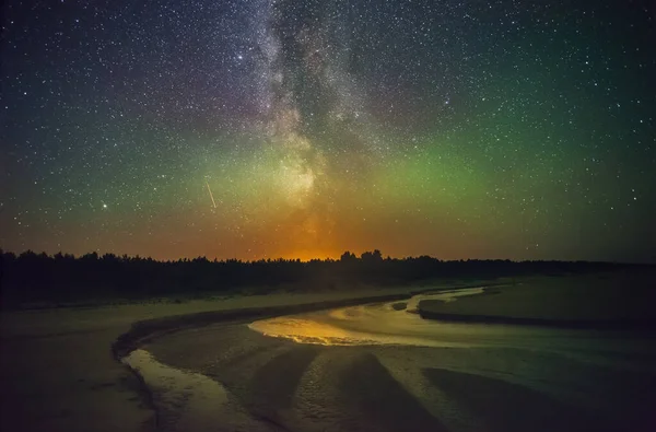 Night Landscape Colorful Milky Way River Latvia Beach Night — стоковое фото