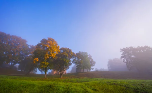 Mistige Landschap Van Litouwse Historische Hoofdstad Kernave Mistige Landschap Van — Stockfoto