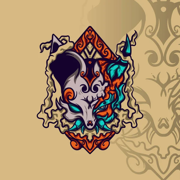 Ilustración Devil Kitsune Para Mercancías Ropa Otros — Vector de stock