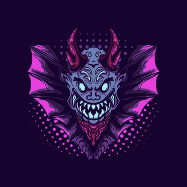 Şeytan Vampir Yarasa İllüstrasyonu. Mallar, giysiler veya diğer şeyler için.